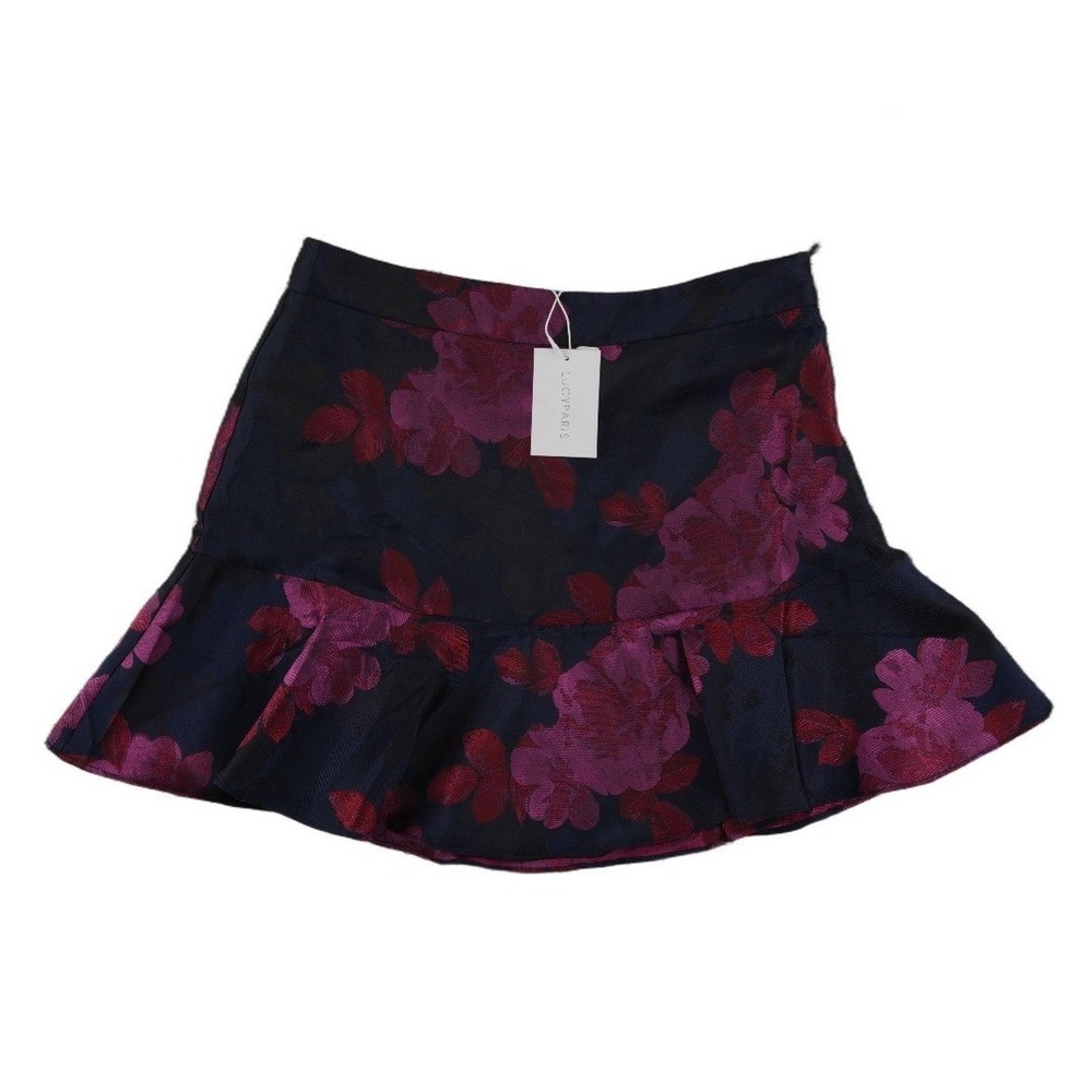 NWT Lucy Paris Lotus Skirt Women's Size Medium Navy Pink Floral Brocade Skater